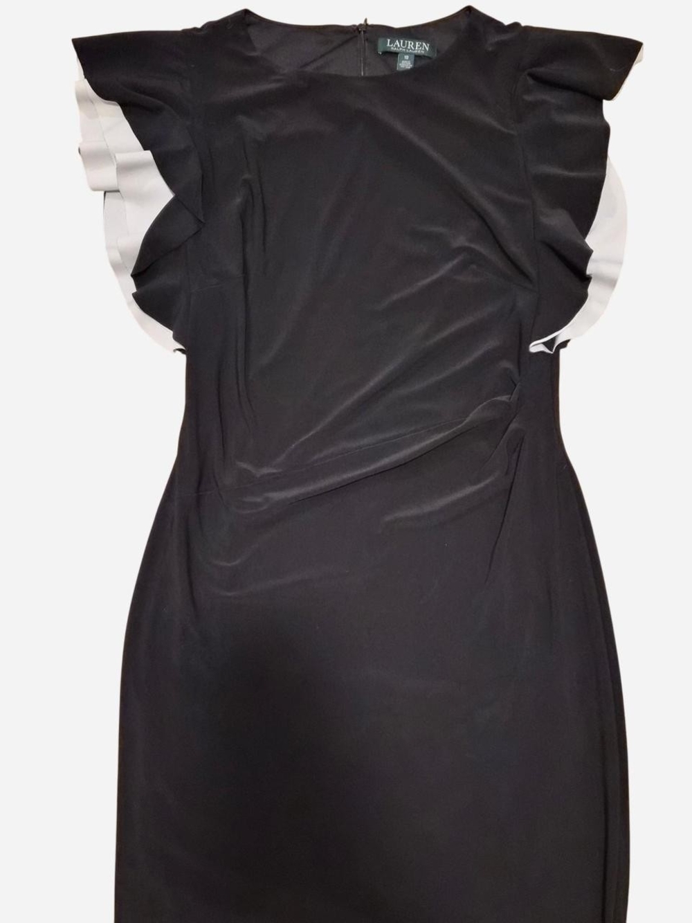 Lauren Ralph Lauren Black Midi Dress with White Ruffle Sleeves
